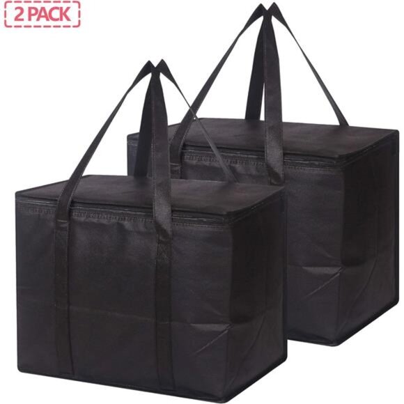 Set of 2 Large Insulated Reusable Grocery Bags with Sturdy Zipper and Handles - Picture 3 of 8